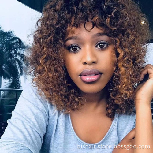 Wholesale Water Wave Wigs With Bangs Brazilian Human Hair Full Machine Made Wig With Bangs Remy Hair Natural Color For Women